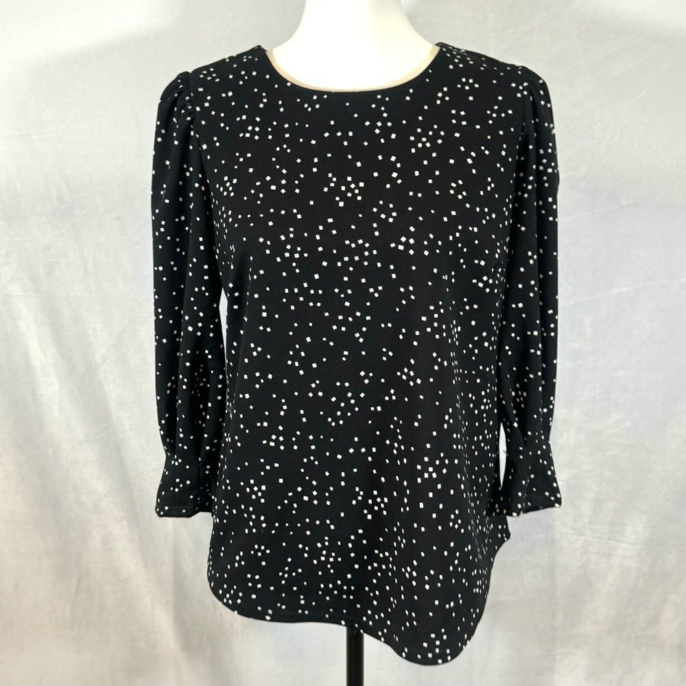 Melloday black and white square dot pleated sleeve top size medium